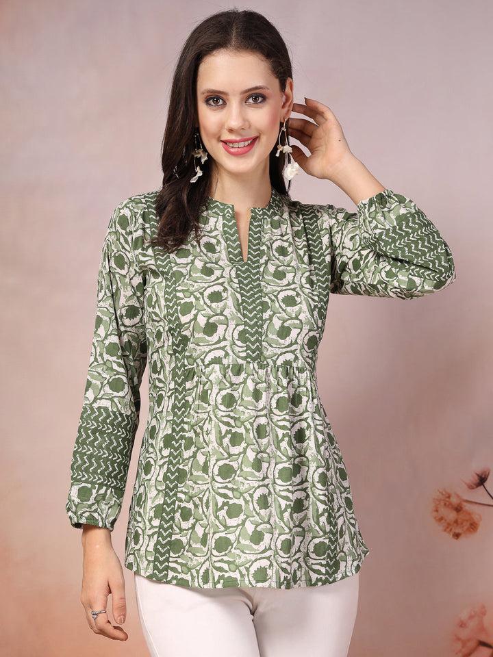 Green-Cotton-Floral-Printed-Tunic-Only