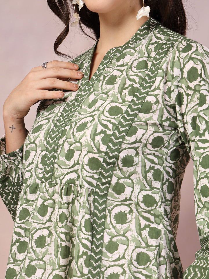 Green-Cotton-Floral-Printed-Tunic-Only