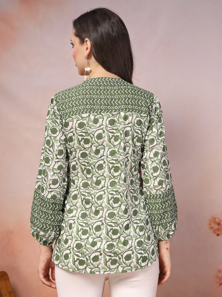 Green-Cotton-Floral-Printed-Tunic-Only