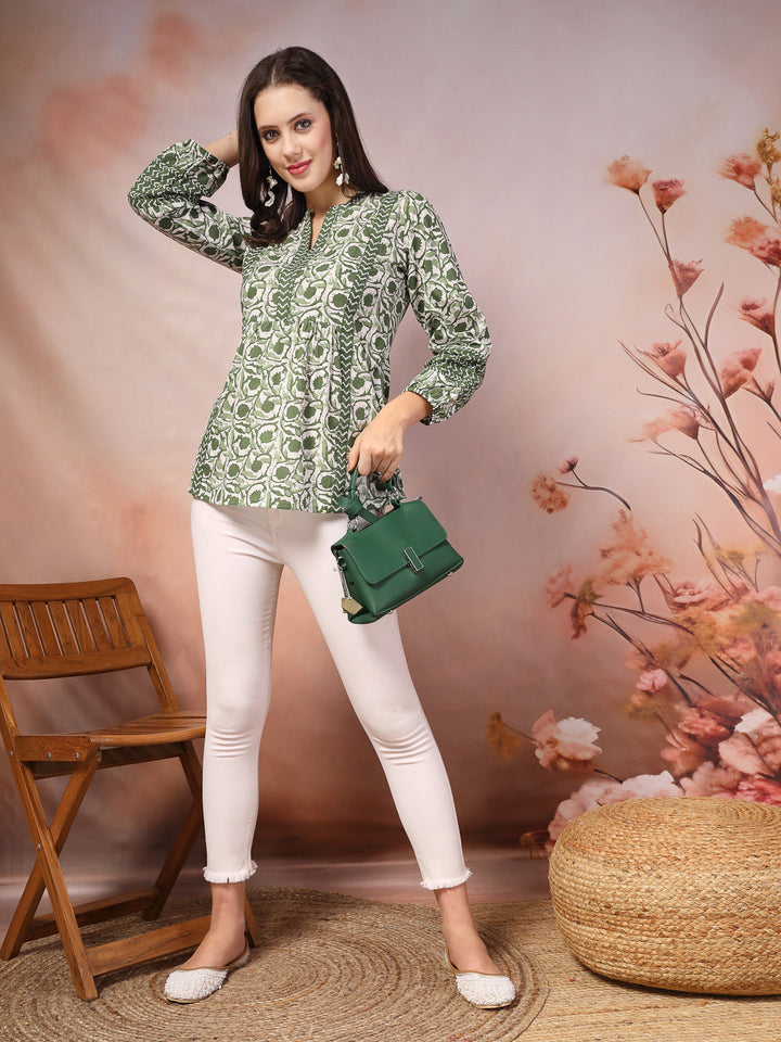 Green-Cotton-Floral-Printed-Tunic-Only