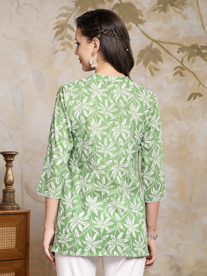 Green-Cotton-Tropical-Printed-Empire-Top