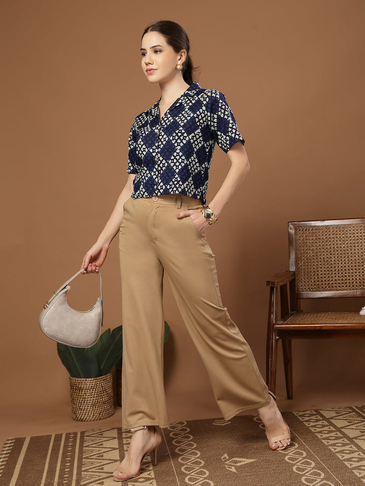 Indigo Dabu Printed Cotton Crop Top