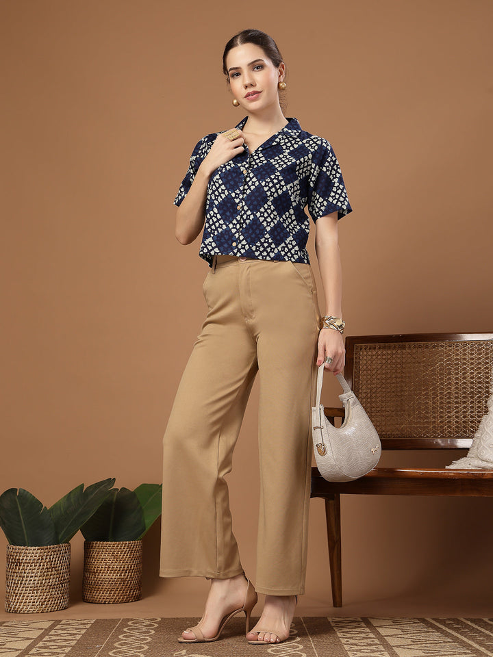 Indigo Dabu Printed Cotton Crop Top