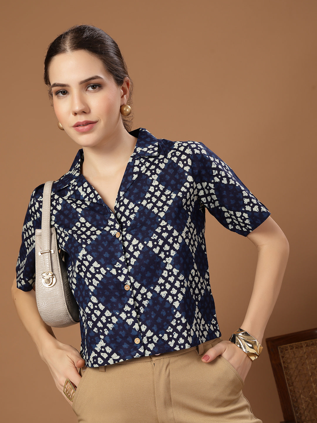 Indigo Dabu Printed Cotton Crop Top