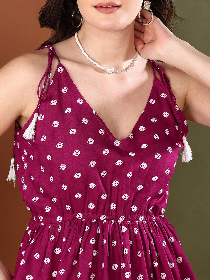 Maroon-Rayon-Bandhej-Printed-Short-Peplum-Top