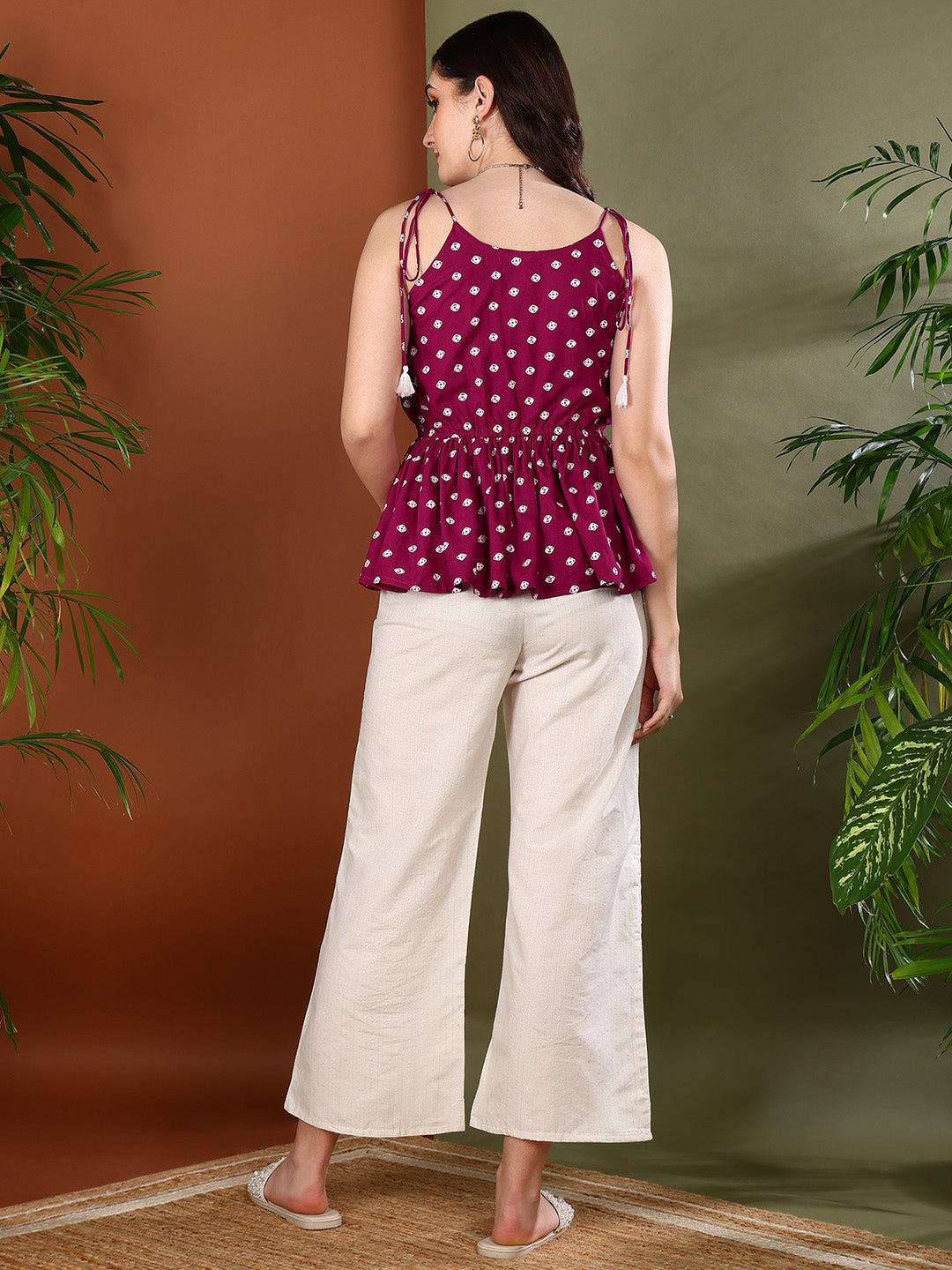 Maroon-Rayon-Bandhej-Printed-Short-Peplum-Top