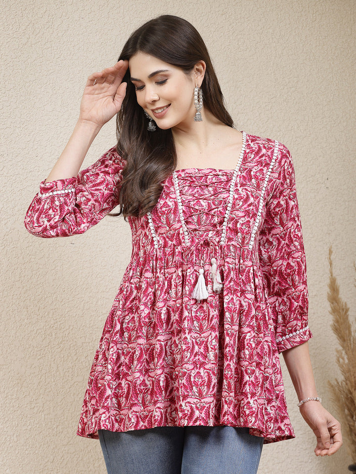 Pink-Cotton-Floral-Rayon-Printed-Peplum-Tunic-Only
