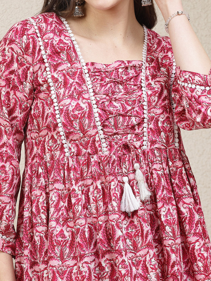 Pink-Cotton-Floral-Rayon-Printed-Peplum-Tunic-Only