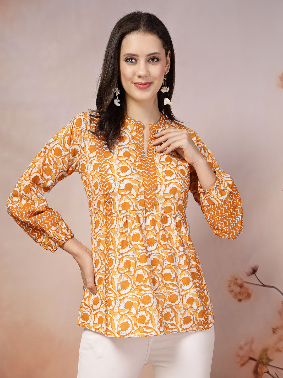 Yellow-Cotton-Floral-Printed-Tunic-Only