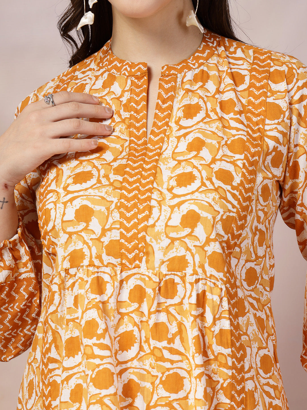 Yellow-Cotton-Floral-Printed-Tunic-Only