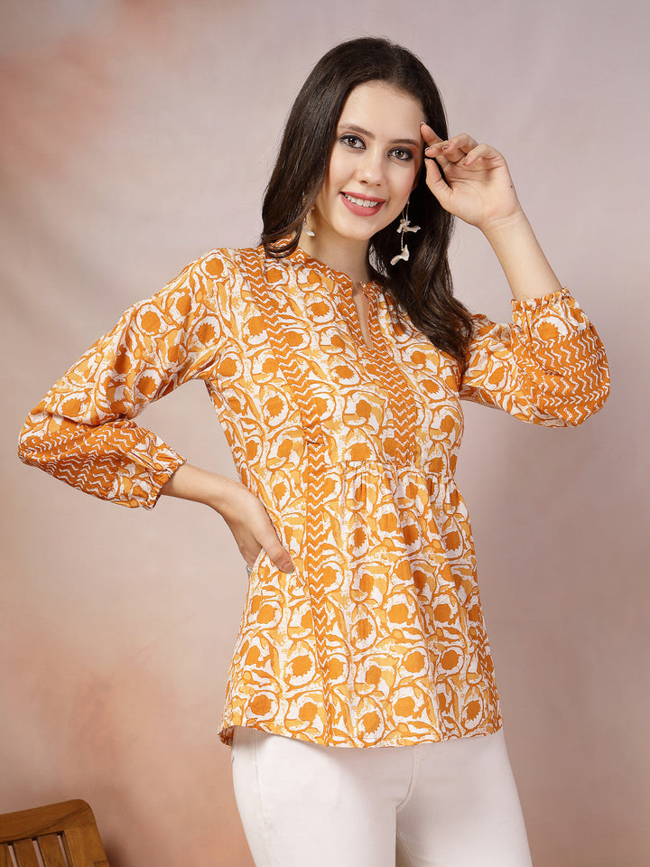 Yellow-Cotton-Floral-Printed-Tunic-Only