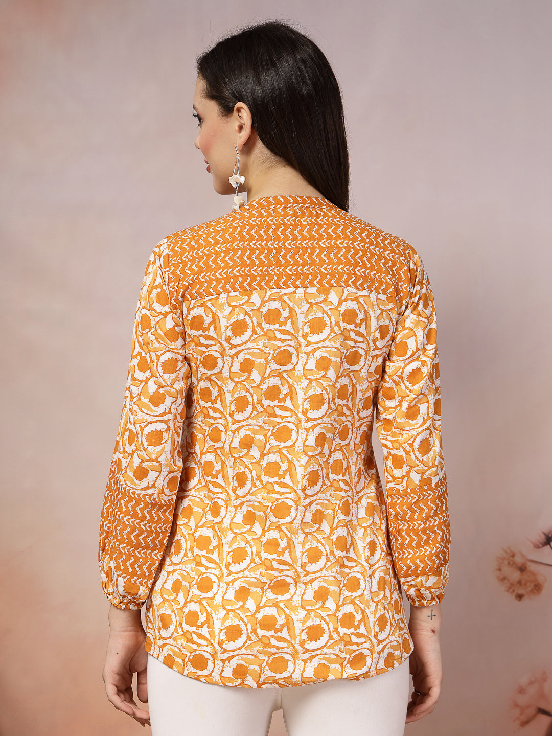 Yellow-Cotton-Floral-Printed-Tunic-Only