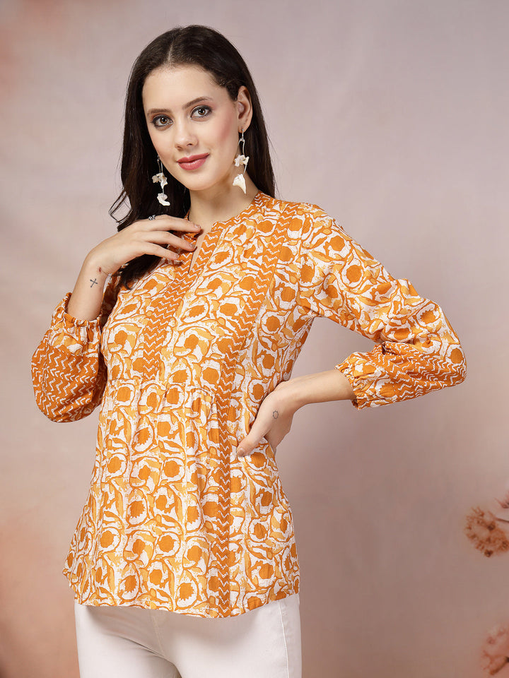 Yellow-Cotton-Floral-Printed-Tunic-Only