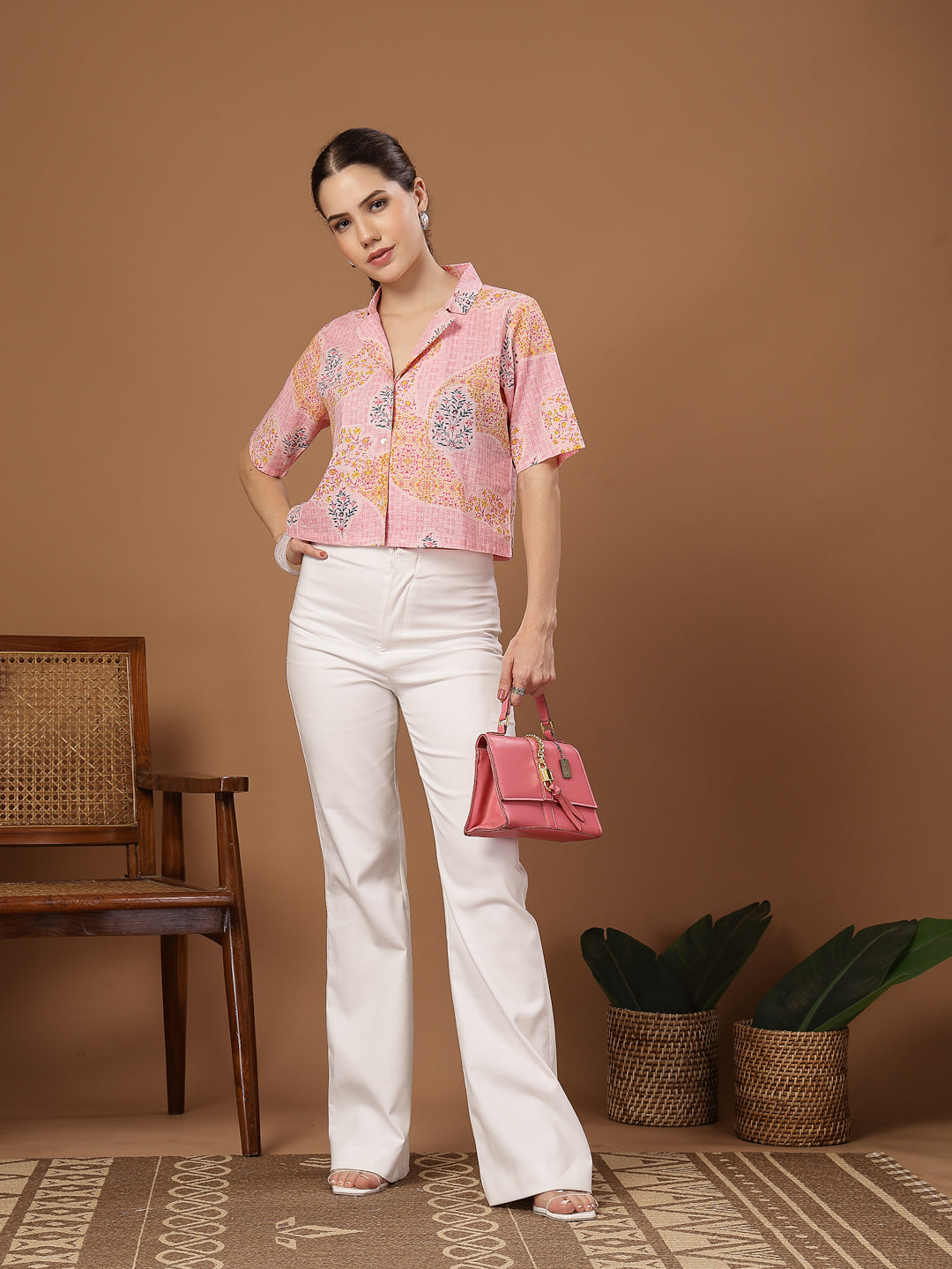 Pink Buti Printed Cotton Crop Top