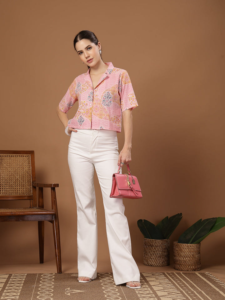 Pink Buti Printed Cotton Crop Top