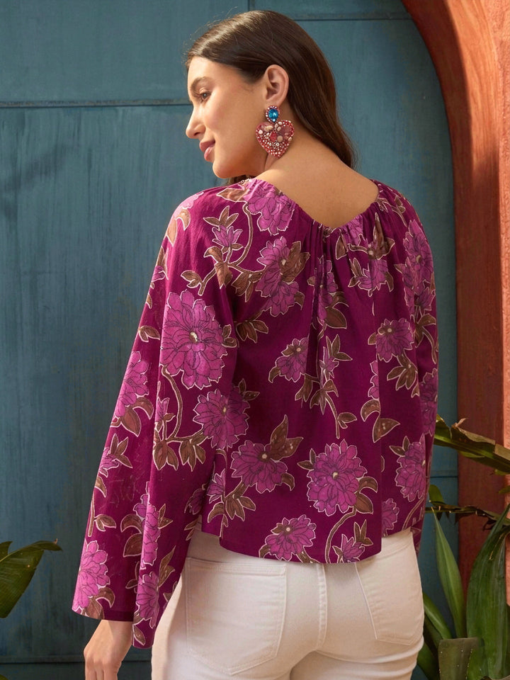 Pink Floral Printed Cotton Short Top