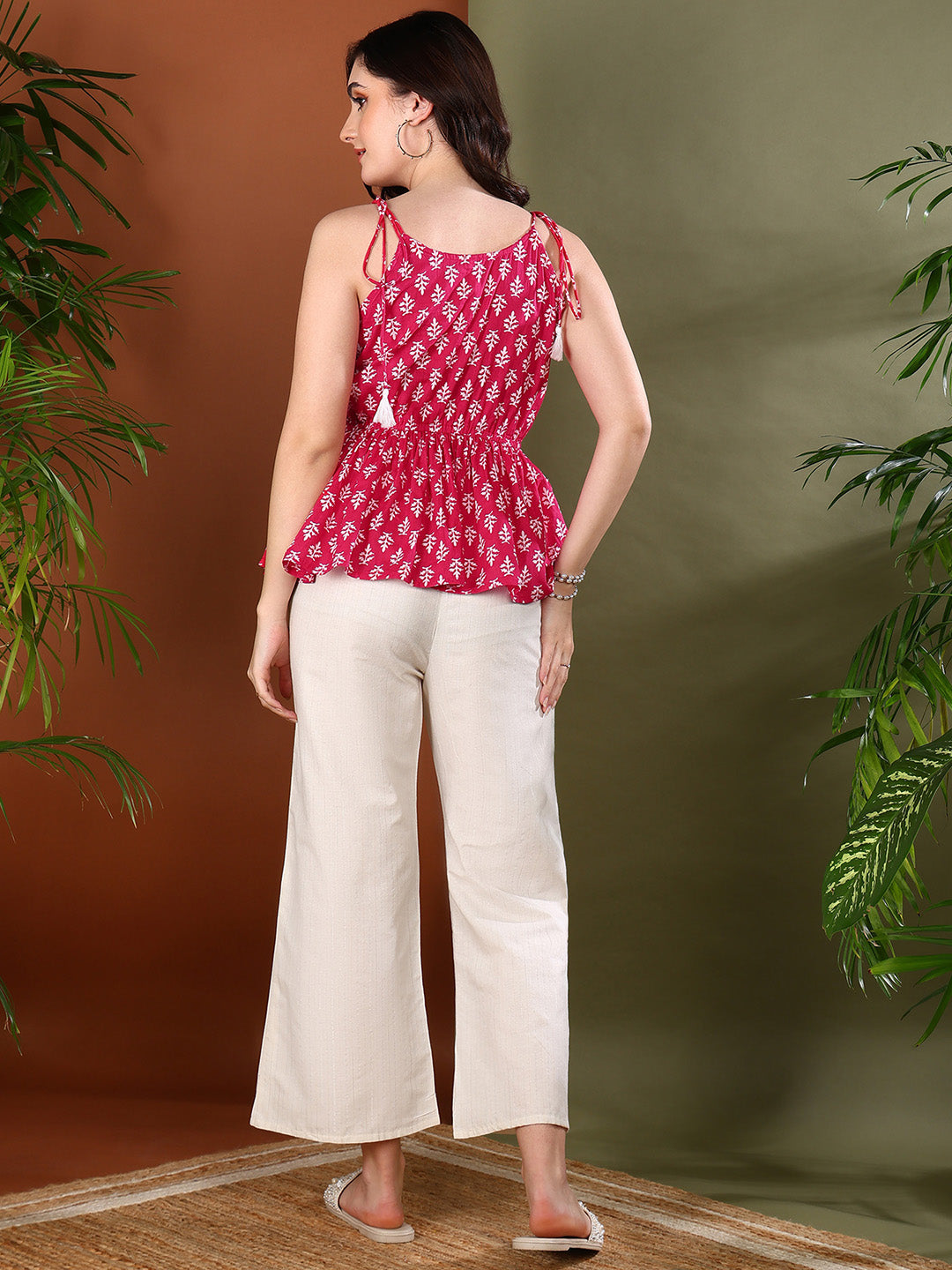 Pink-Cotton-Floral-Printed-Short-Peplum-Top