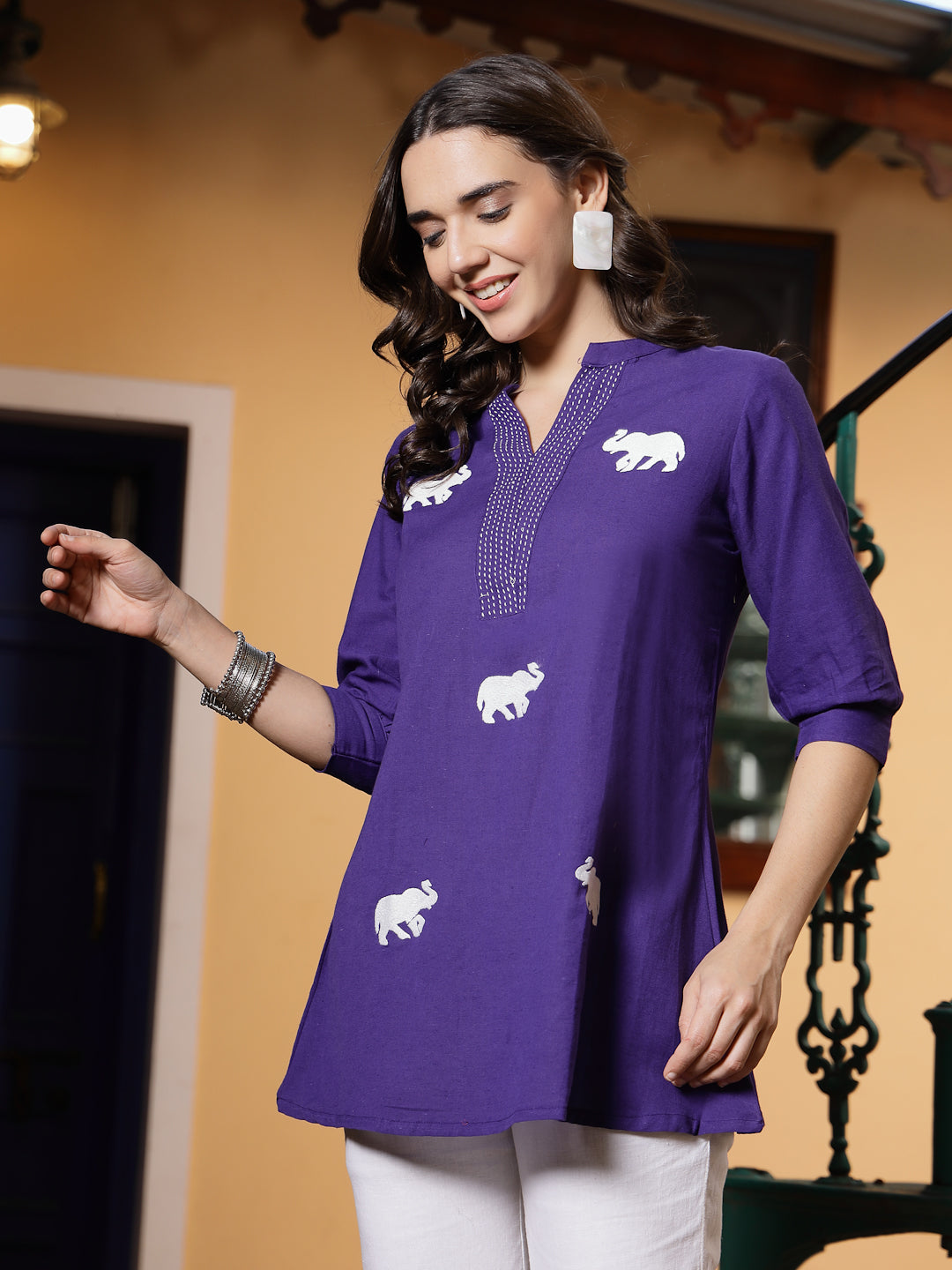 Purple-Cotton-Solid-Flex-Top