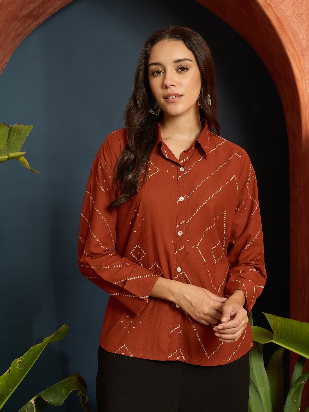 Rust Bandhej Printed Cotton Shirt