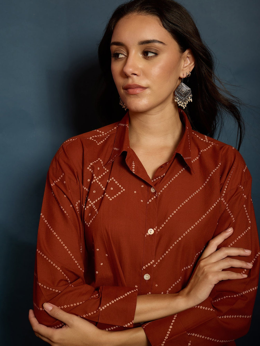 Rust Bandhej Printed Cotton Shirt