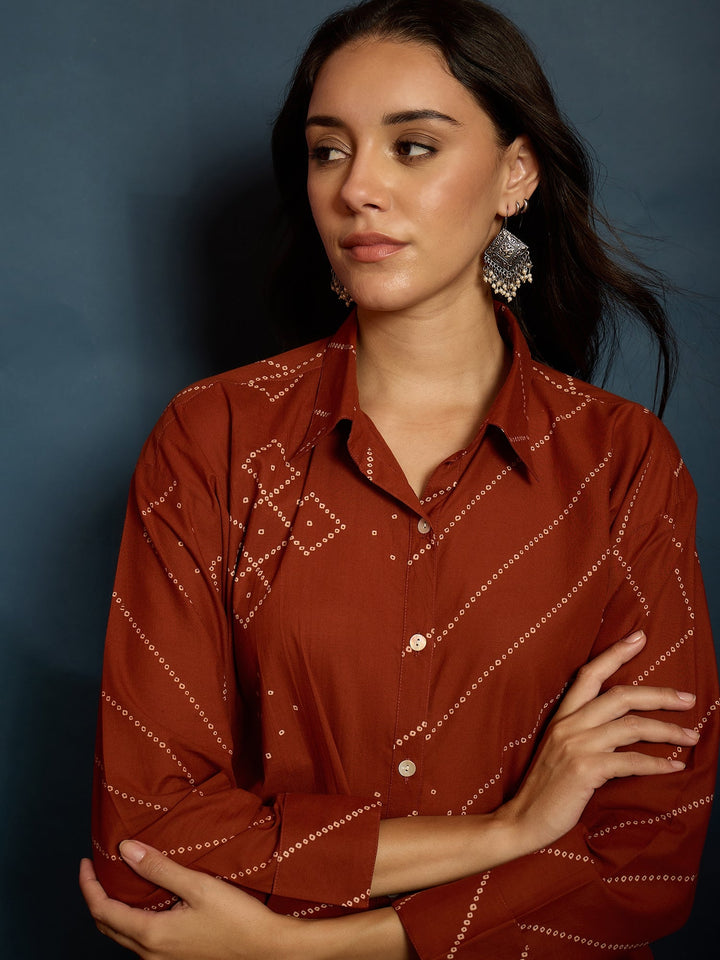 Rust Bandhej Printed Cotton Shirt