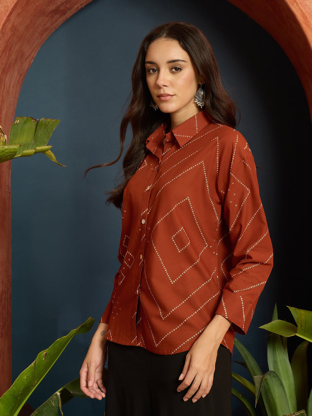 Rust Bandhej Printed Cotton Shirt