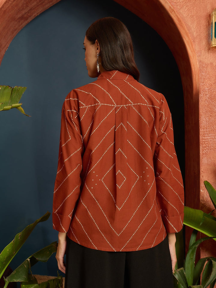 Rust Bandhej Printed Cotton Shirt