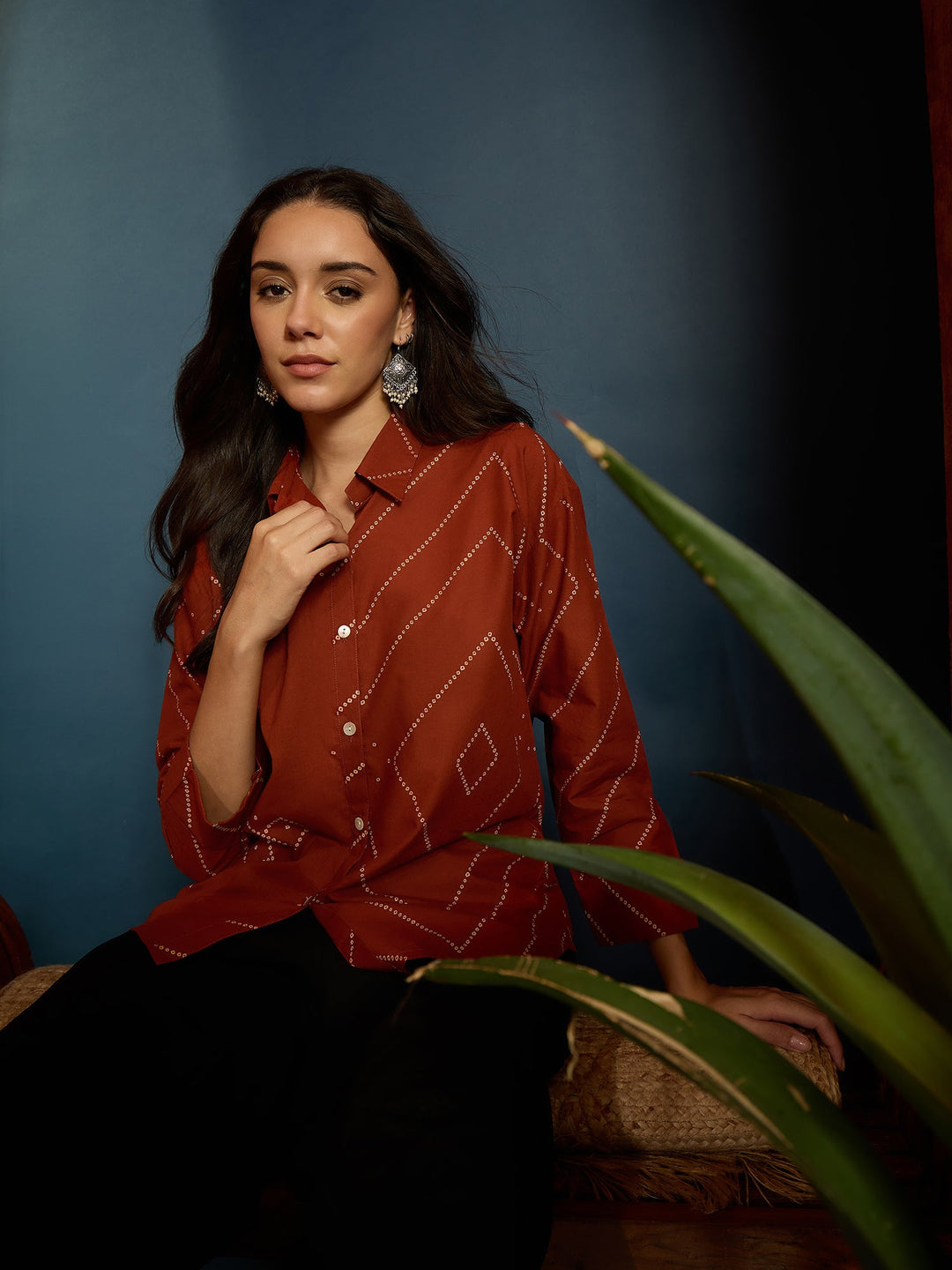 Rust Bandhej Printed Cotton Shirt