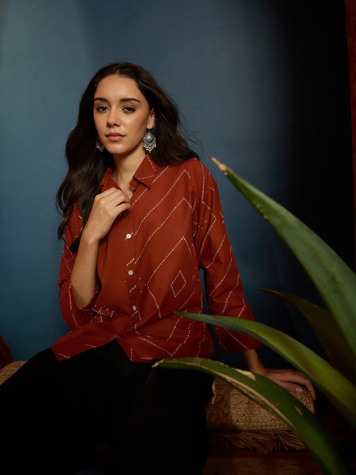 Rust Bandhej Printed Cotton Shirt