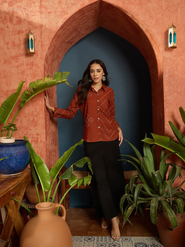 Rust Bandhej Printed Cotton Shirt