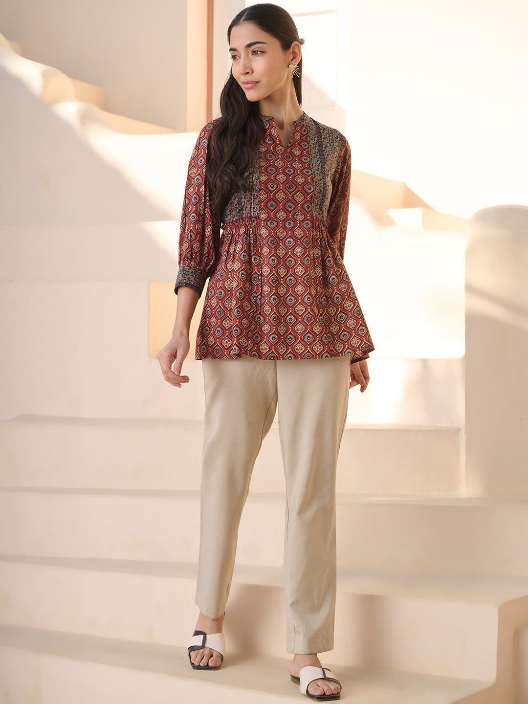 Rust Ajrakh Printed Cotton Top