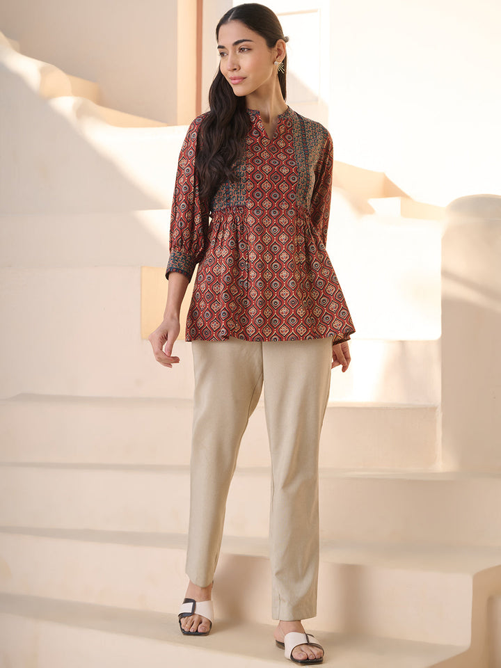 Rust Ajrakh Printed Cotton Top