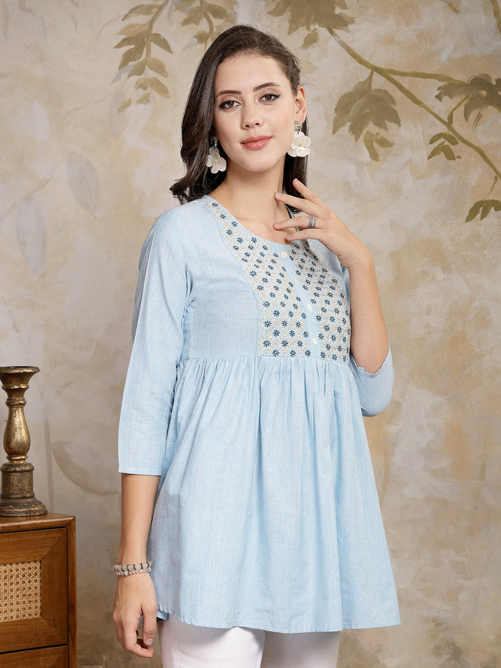 Sky-Blue-Cotton-Embroidered-Peplum-Tunic-Only