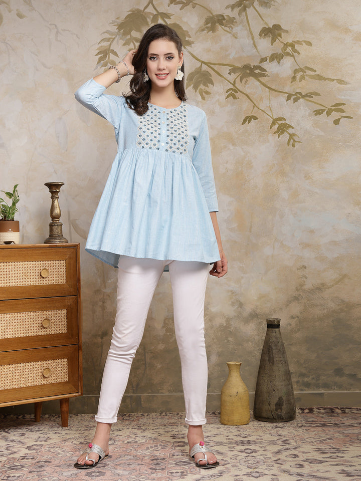 Sky-Blue-Cotton-Embroidered-Peplum-Tunic-Only