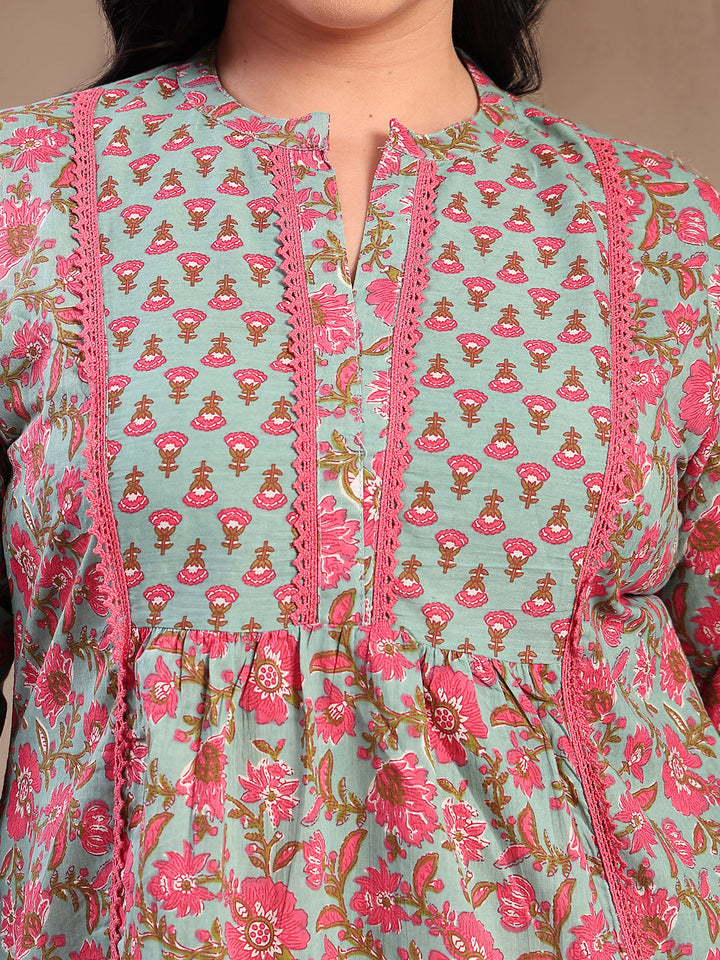 Stylum Plus Size Women's Sky Blue Printed Cotton Top
