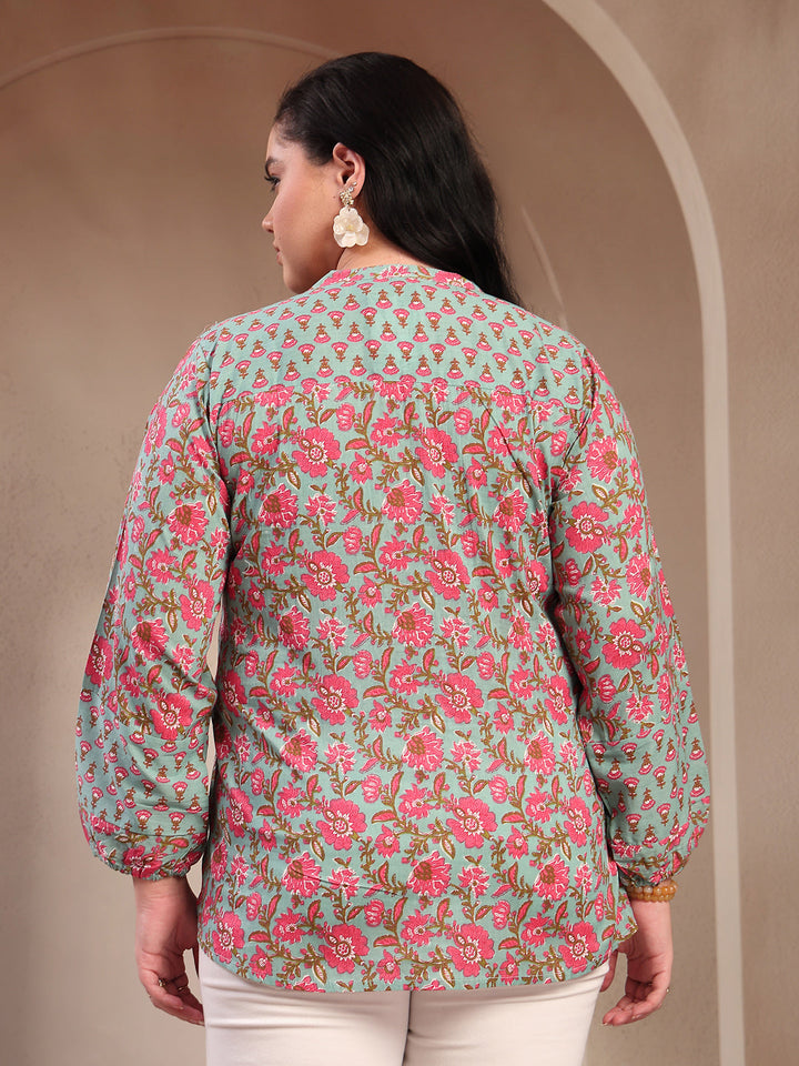 Stylum Plus Size Women's Sky Blue Printed Cotton Top