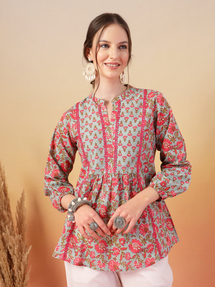 Red-&-Blue-Cotton-Printed-Tunic-Only