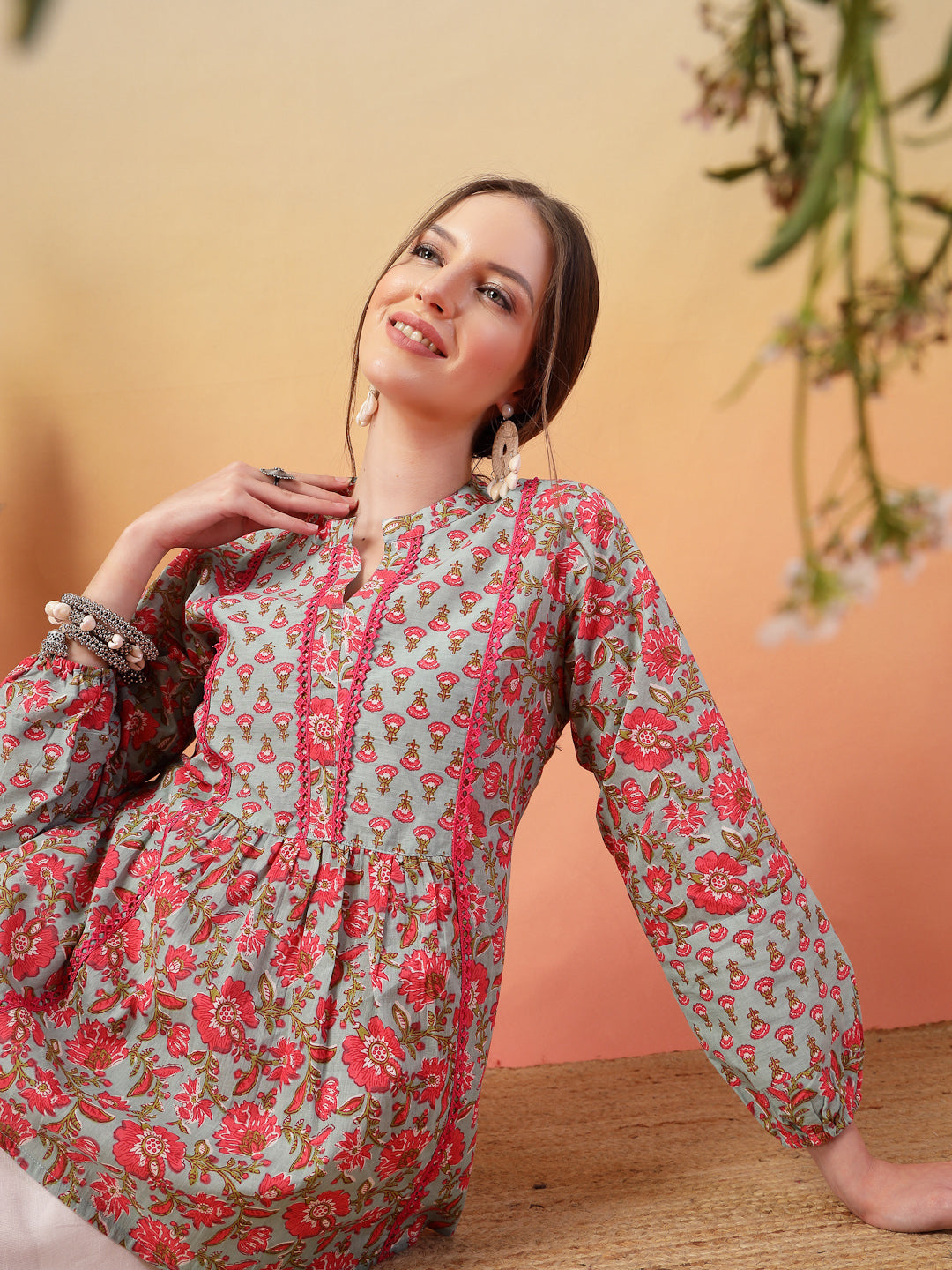 Red-&-Blue-Cotton-Printed-Tunic-Only