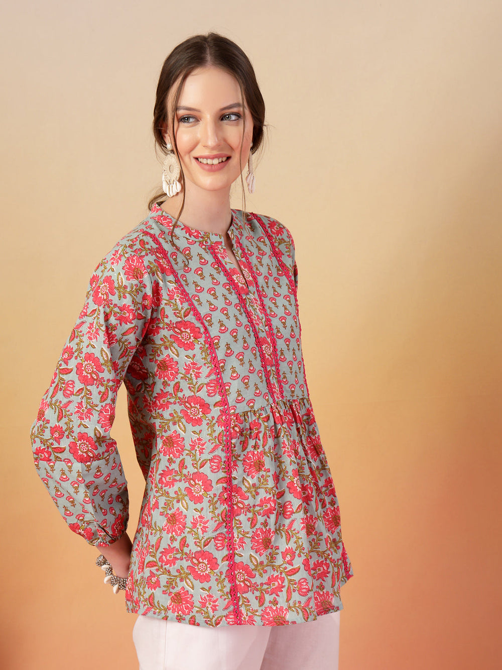 Red-&-Blue-Cotton-Printed-Tunic-Only
