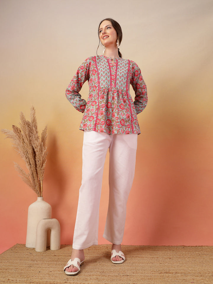 Red-&-Blue-Cotton-Printed-Tunic-Only