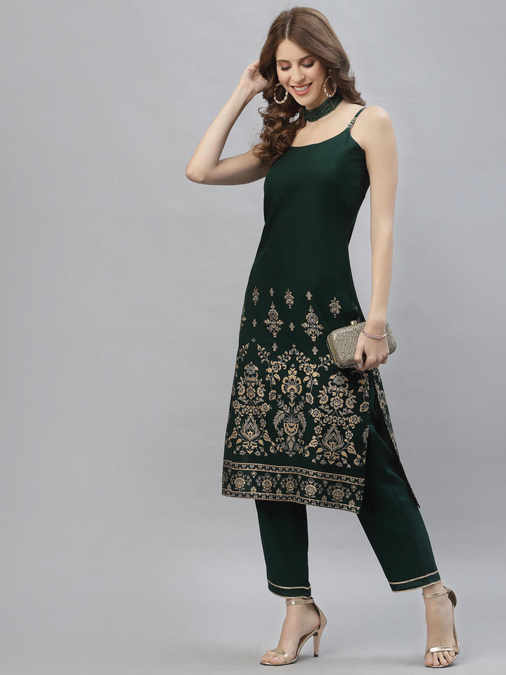 Bottle-Green-Rayon-Printed-Straight-2-Piece-Kurta-Set