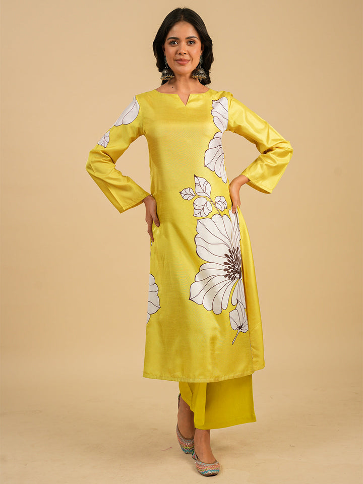 Yellow-Silk-Blend-A-Line-2-Piece-Kurta-Set