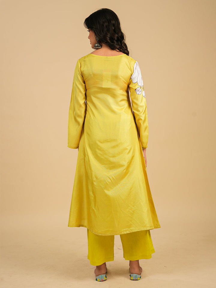 Yellow-Silk-Blend-A-Line-2-Piece-Kurta-Set