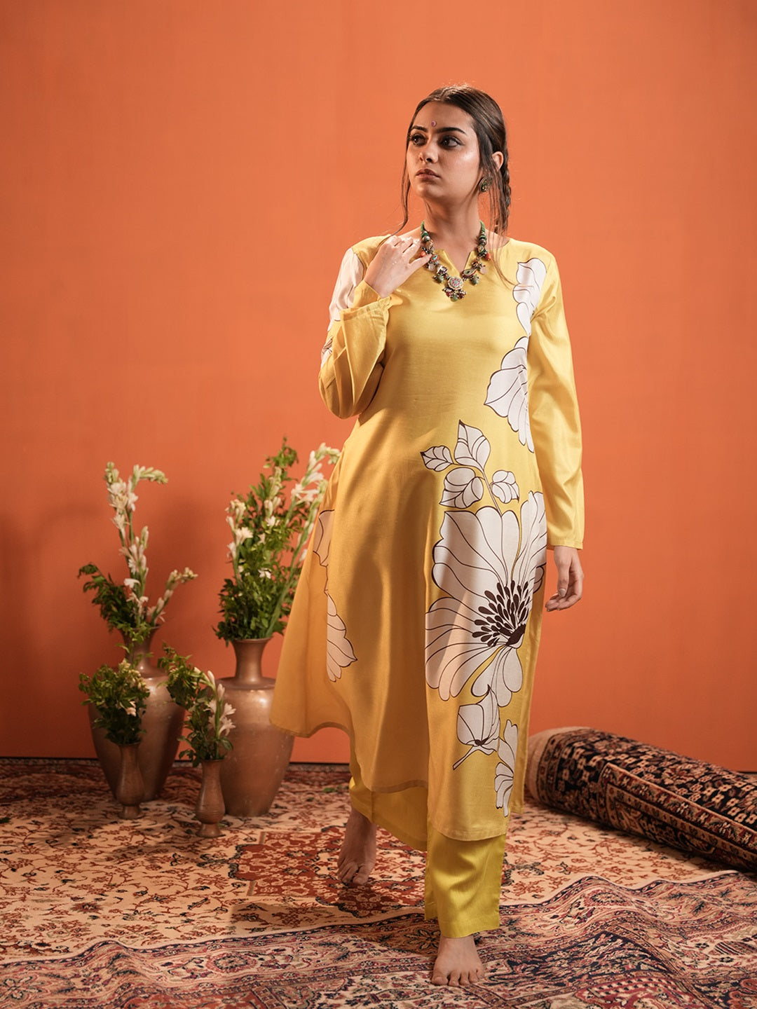Yellow-Silk-Blend-A-Line-2-Piece-Kurta-Set