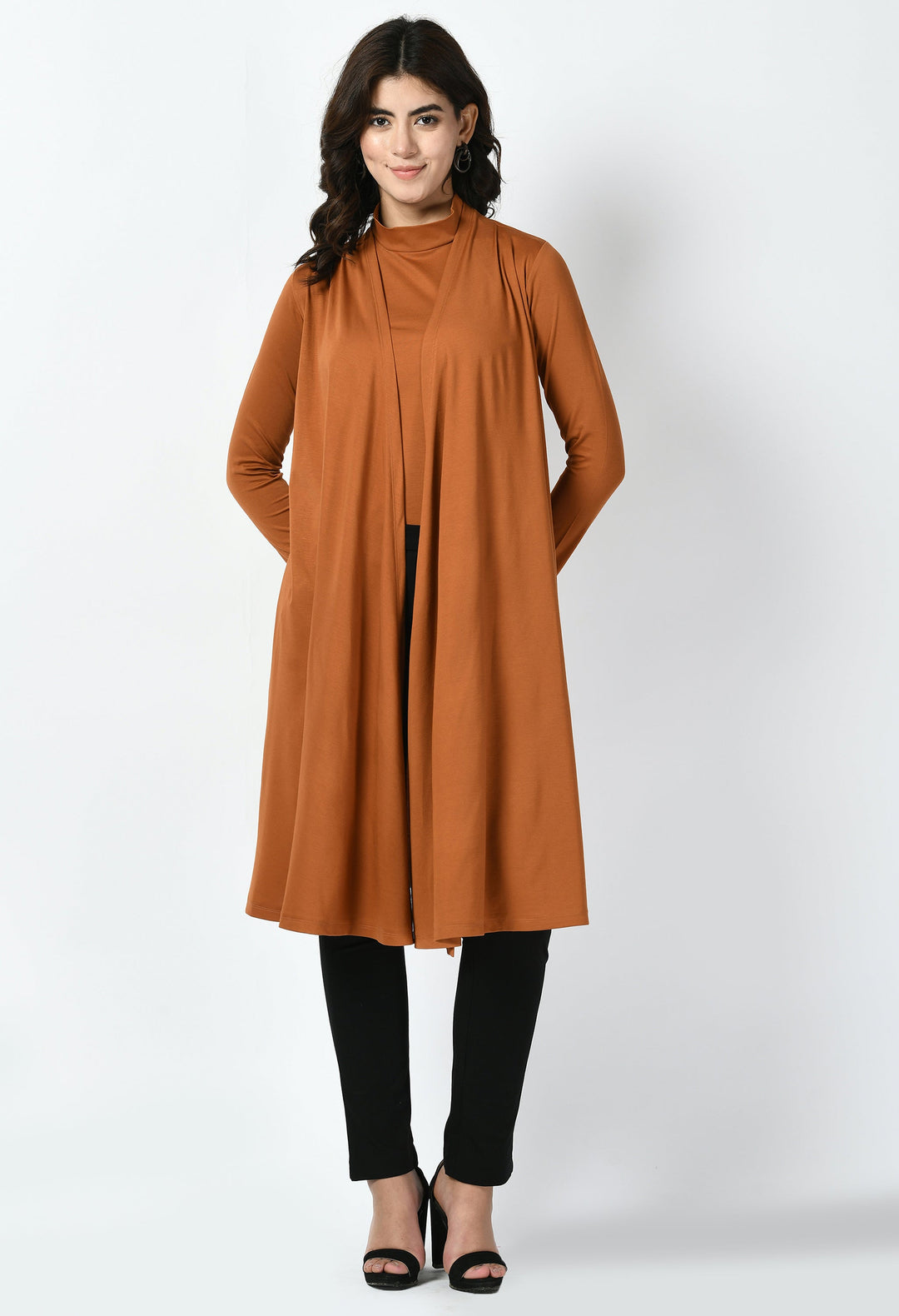 Tan-Brown-Cotton-Blend-Bravery-Knee-Length-Shrug