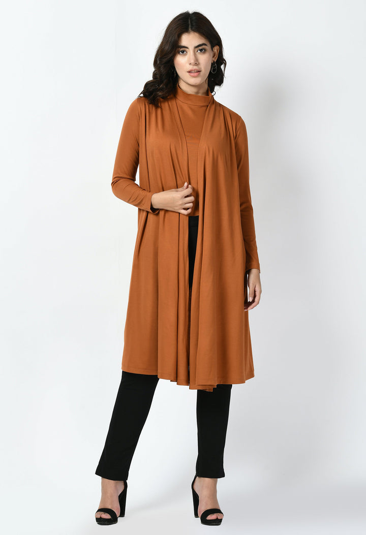 Tan-Brown-Cotton-Blend-Bravery-Knee-Length-Shrug