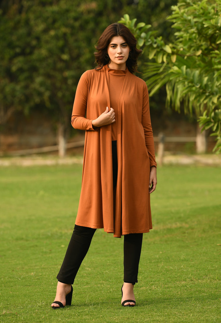 Tan-Brown-Cotton-Blend-Bravery-Knee-Length-Shrug