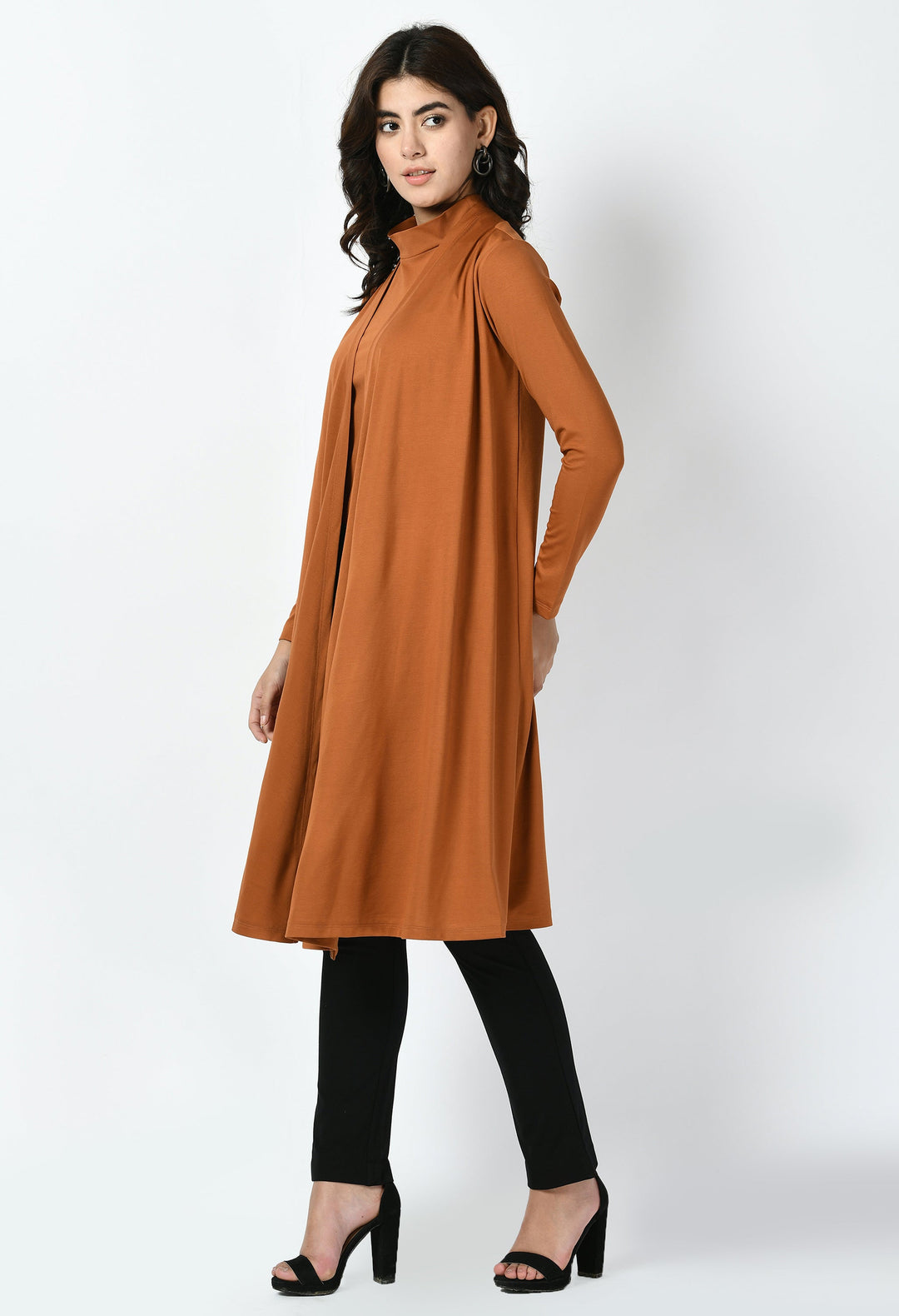 Tan-Brown-Cotton-Blend-Bravery-Knee-Length-Shrug