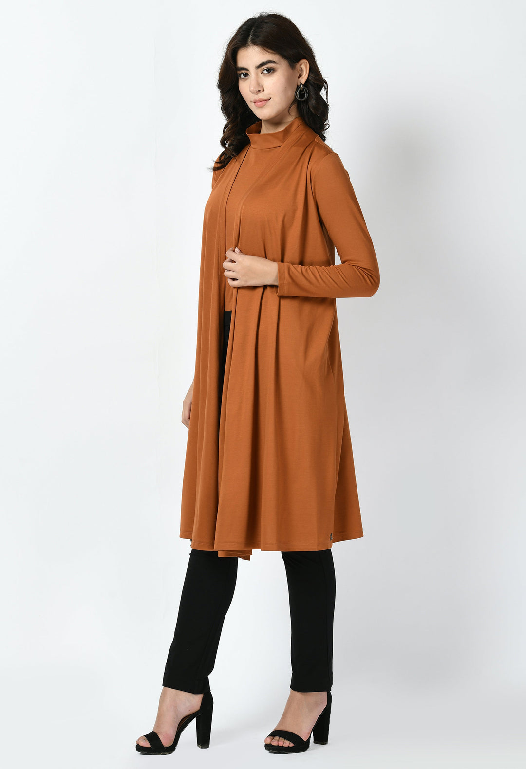 Tan-Brown-Cotton-Blend-Bravery-Knee-Length-Shrug