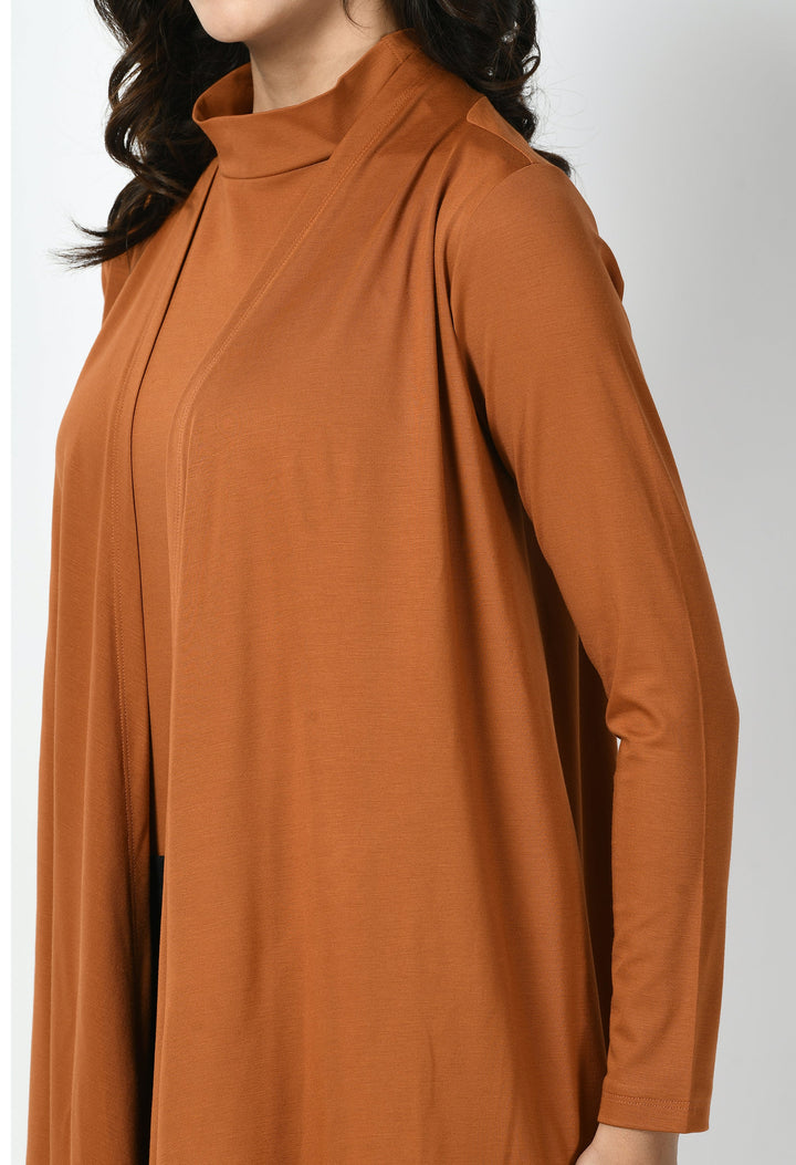 Tan-Brown-Cotton-Blend-Bravery-Knee-Length-Shrug